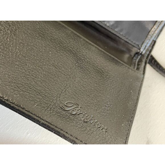 BRIGHTON LEATHER CROSSBODY WALLET Brighton Womens Black Crossbody Shoulder Bag Wallet Size-@4 3/4” x @7 1/2” NWO
